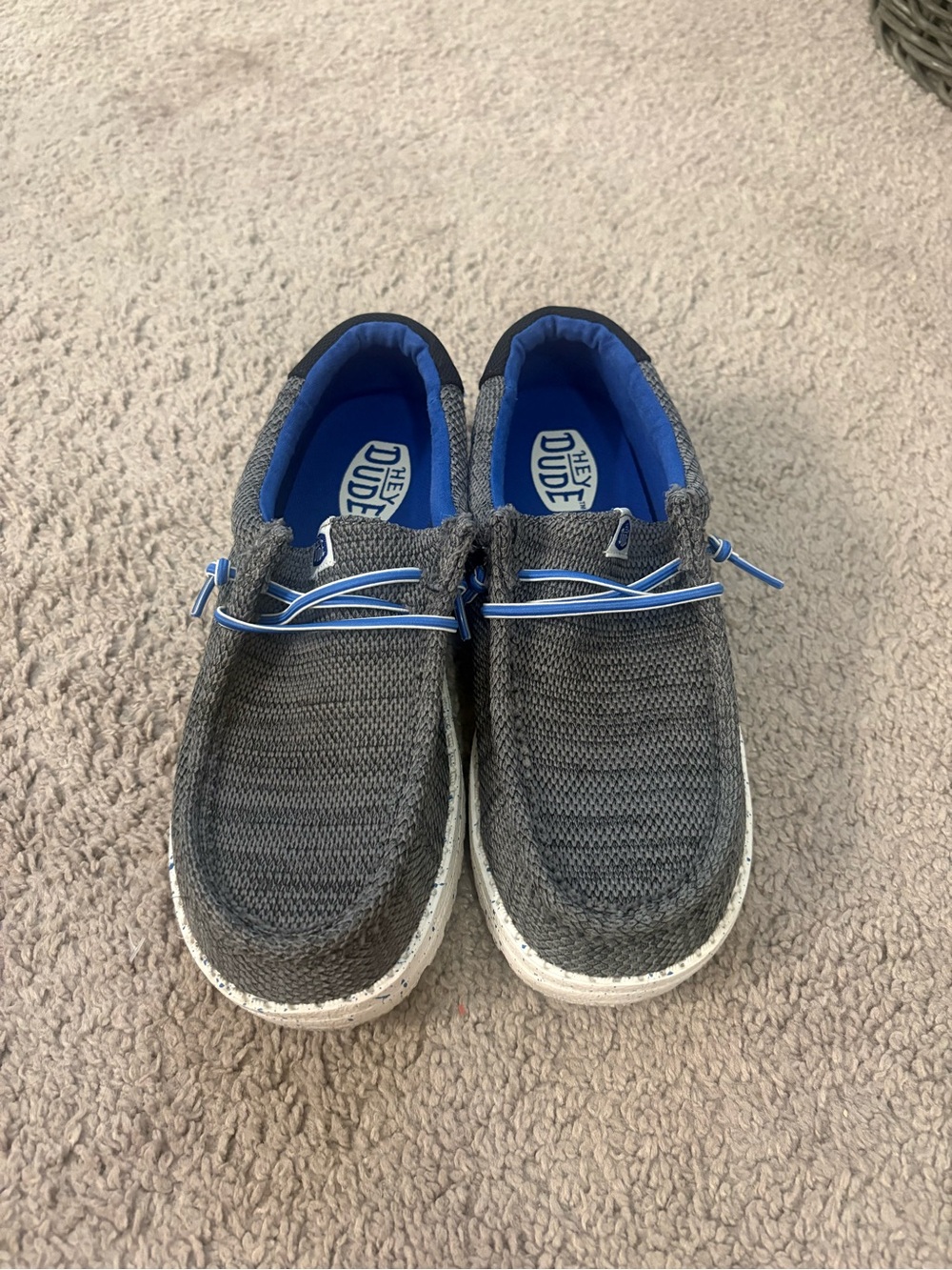 Hey Dude Kids Wally Knit Slip-On Shoes - Charcoal with Blue Accents